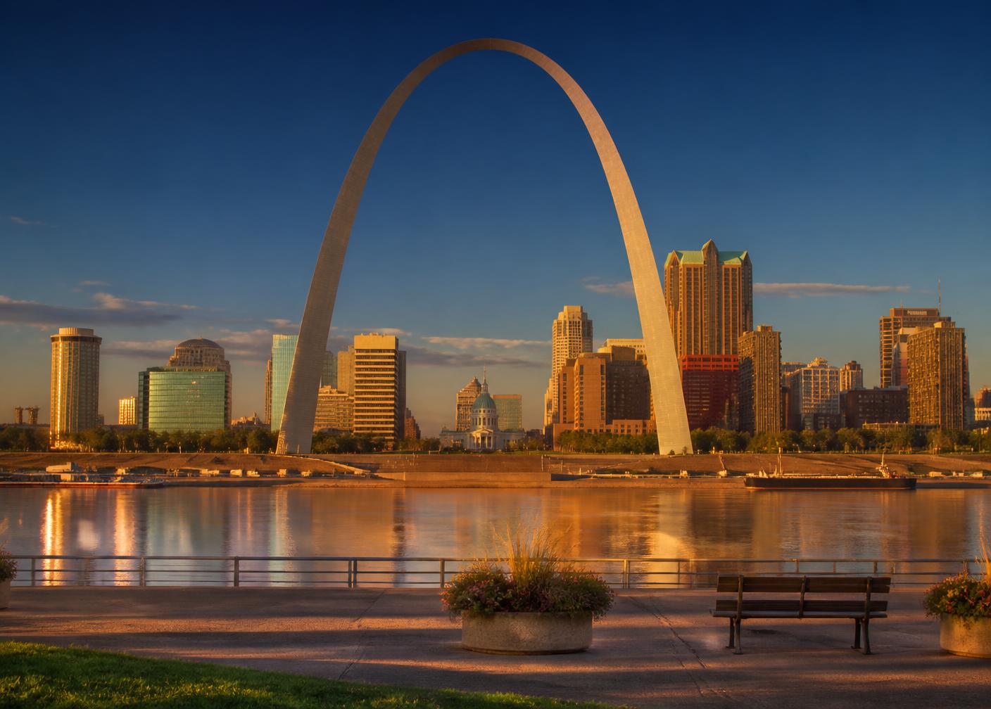 Downtown St. Louis, Missouri skyline along the Mississippi riverfront
